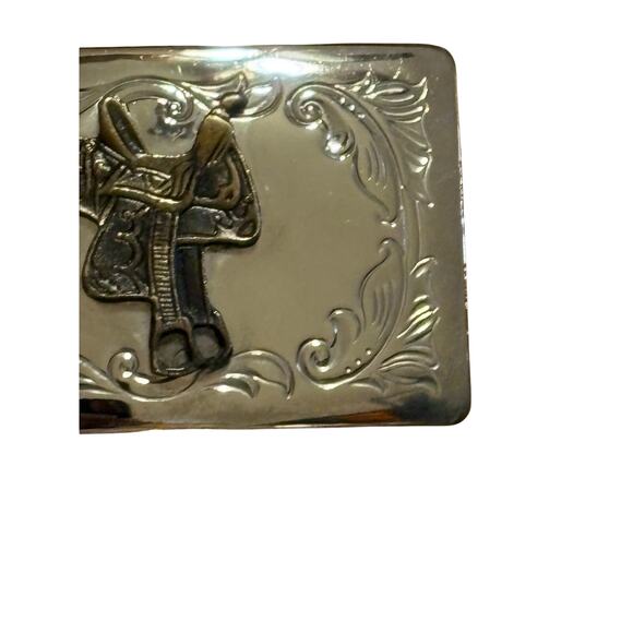 Vintage Western Cowboy Saddle on Silvertone Belt Buckle USA Made - Picture 3 of 6